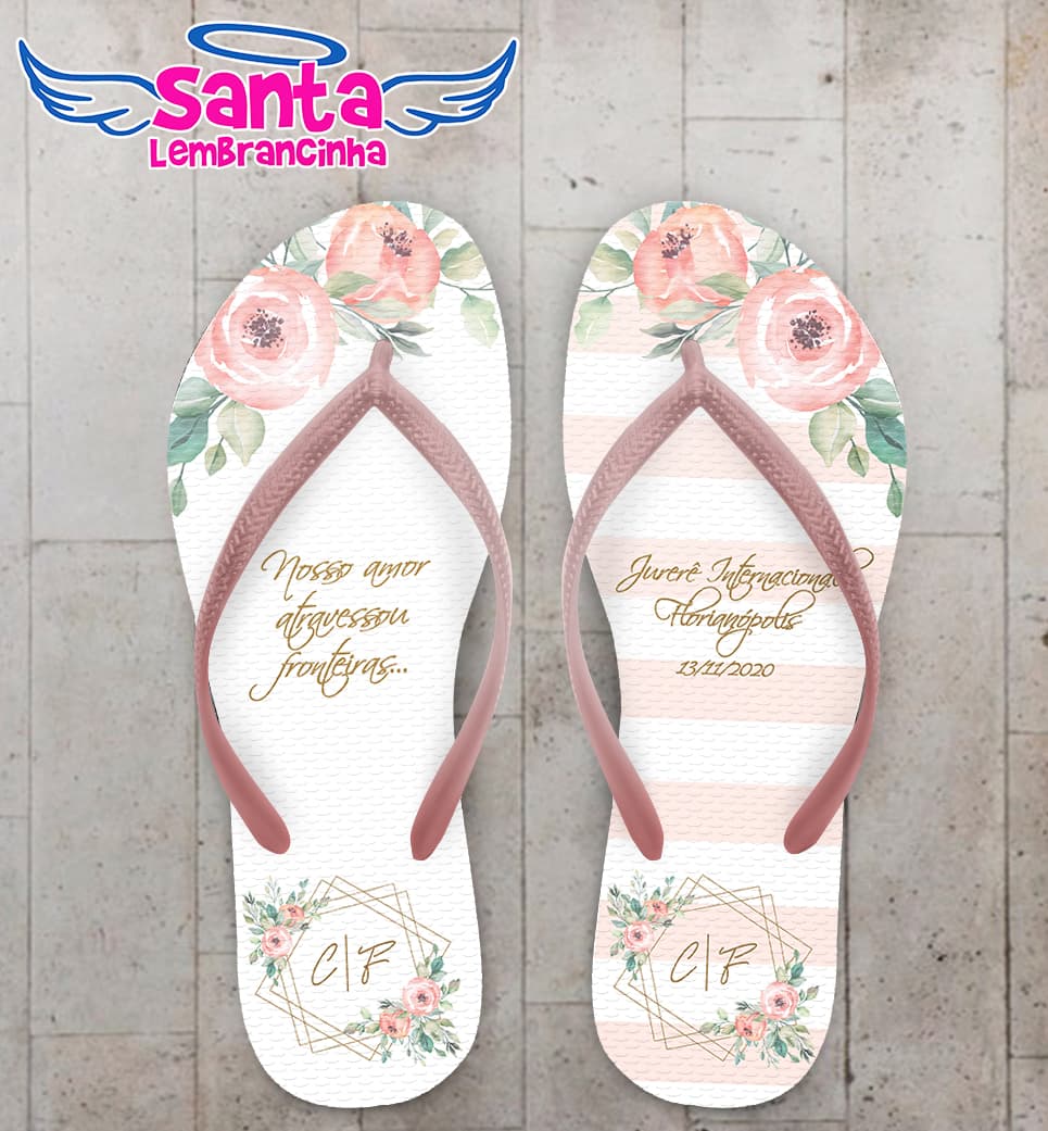 Chinelo Casamento Listras Florais Personalizado COD 7975