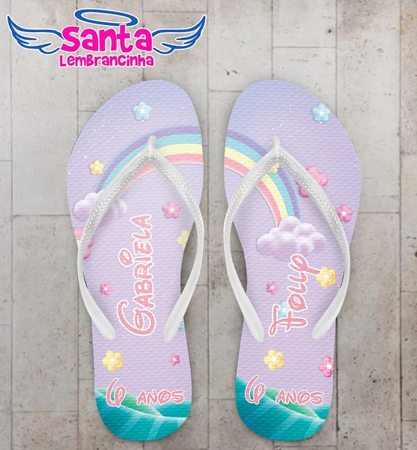 Chinelo Infantil Arco iris roxo Personalizado COD 9913