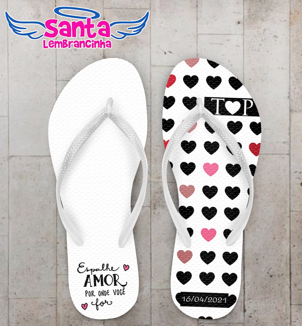 Chinelo Casamento Corações Coloridos Personalizado COD 8217