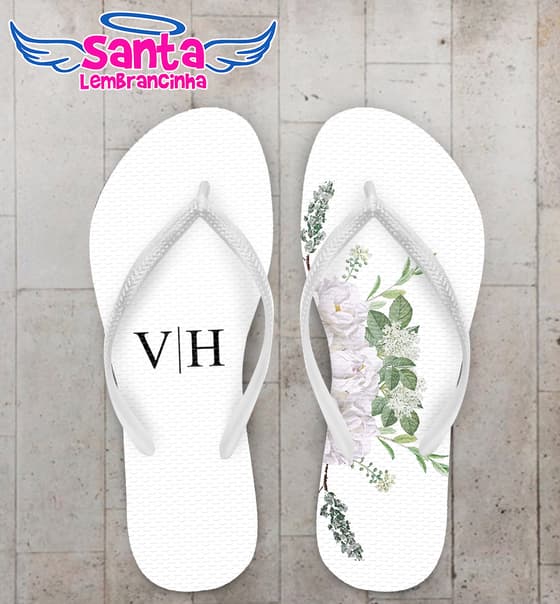 Chinelo Casamento Flor Branca Personalizado COD 8215