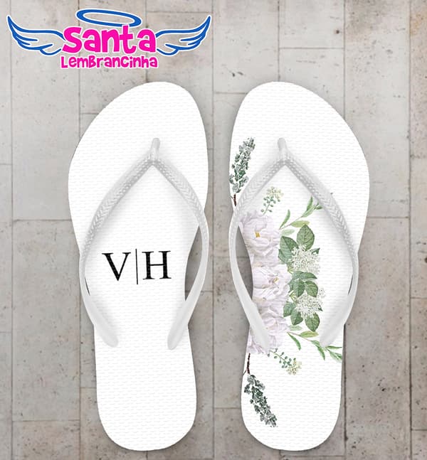 Chinelo Casamento Flor Branca Personalizado COD 8215