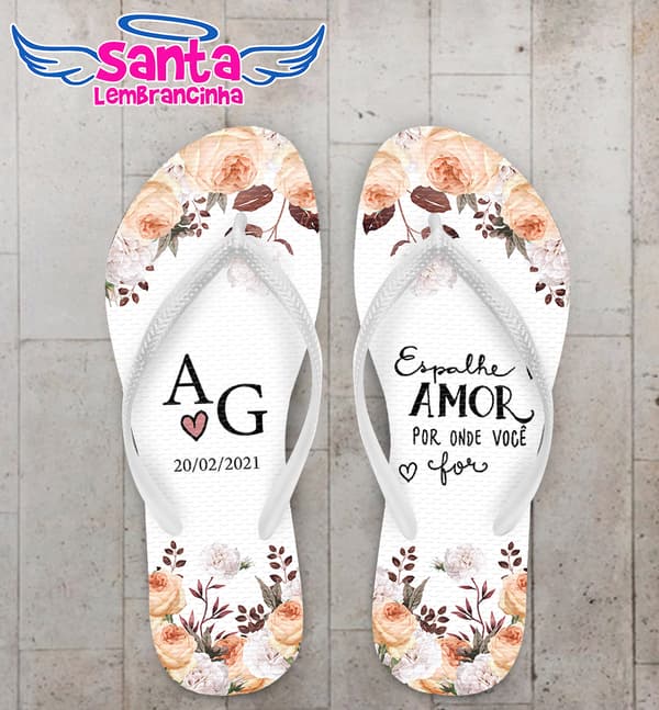 Chinelo Casamento Flor Rose Personalizado COD 8178