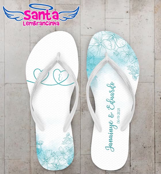 Chinelo Casamento Flores Azuis Personalizado COD 8209