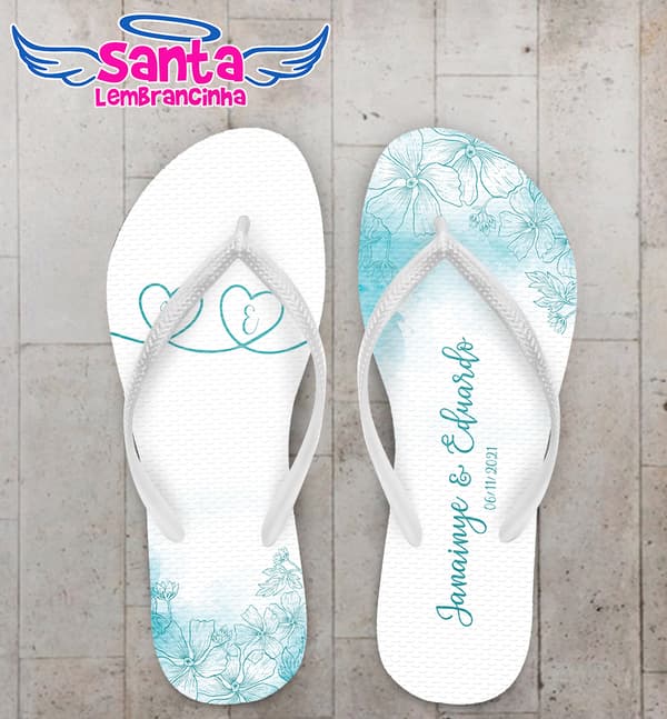 Chinelo Casamento Flores Azuis Personalizado COD 8209