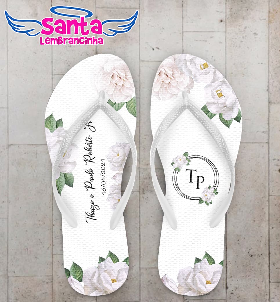 Chinelo Casamento Floral Branco Personalizado COD 8205