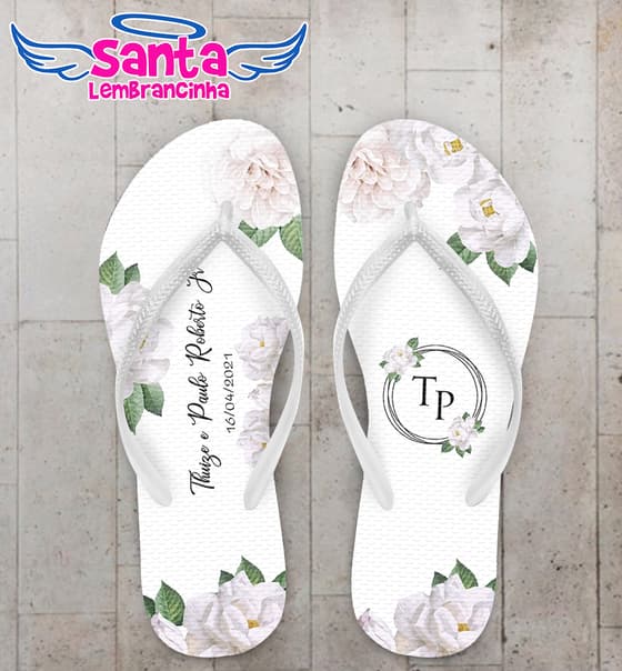Chinelo Casamento Floral Branco Personalizado COD 8205