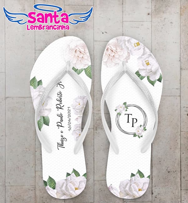 Chinelo Casamento Floral Branco Personalizado COD 8205