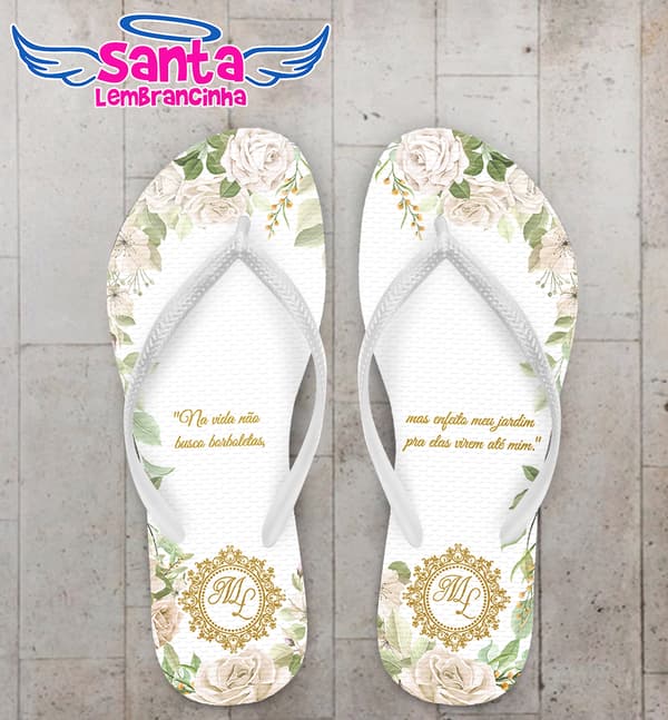 Chinelo Casamento Floral Branco Personalizado COD 8184