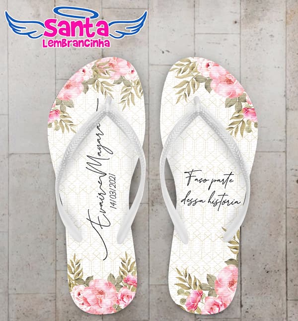 Chinelo Casamento Floral Rosa Claro Personalizado COD 8191