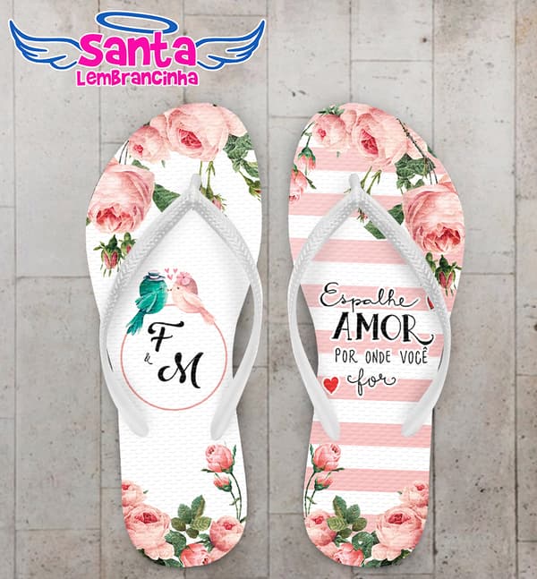 Chinelo Casamento Floral Rose Personalizado COD 8211