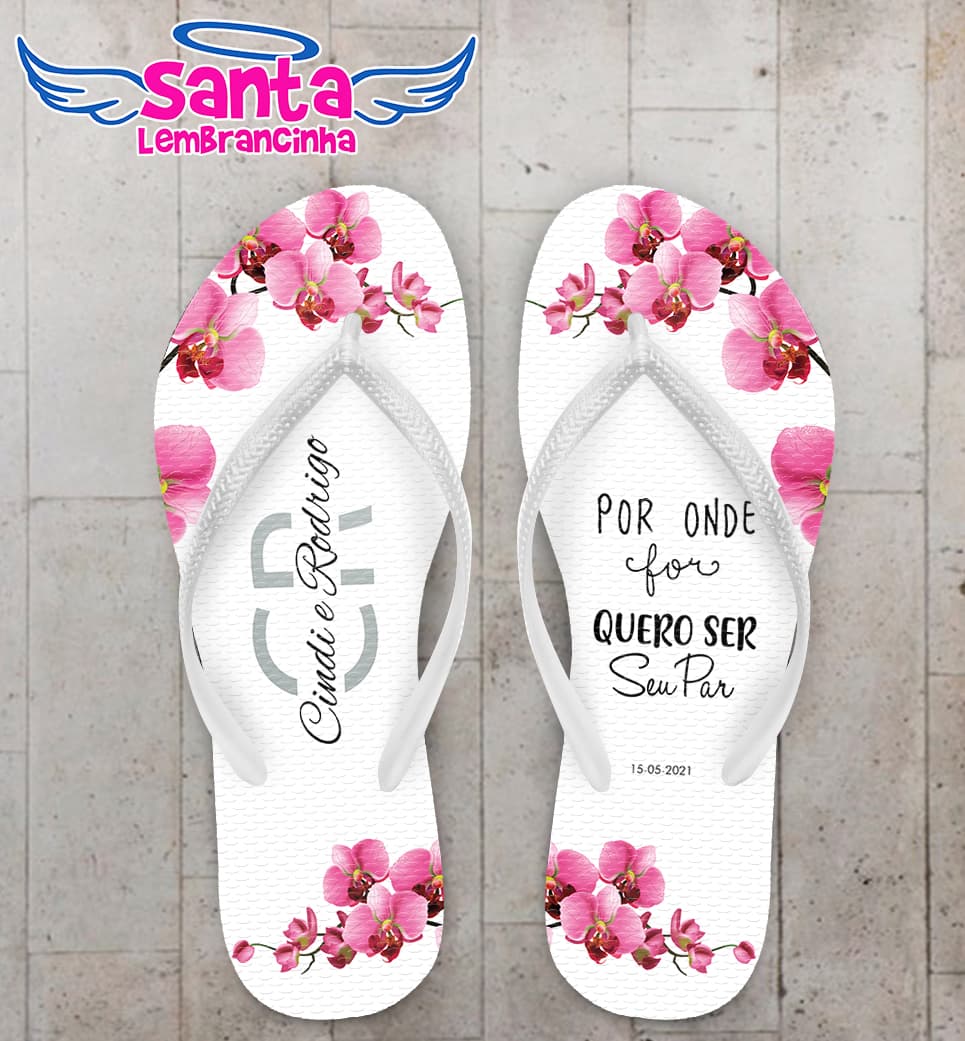 Chinelo Casamento Flores Rosas Personalizado COD 8196