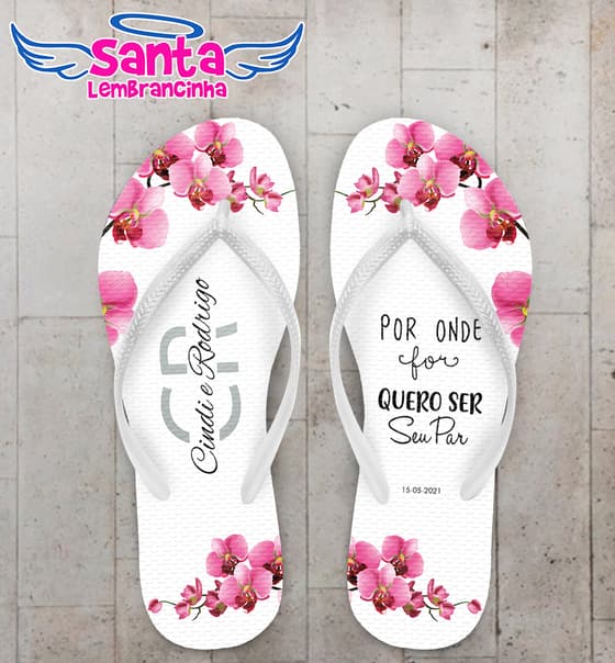 Chinelo Casamento Flores Rosas Personalizado COD 8196