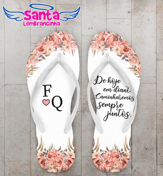Chinelo Casamento Flores Rose Personalizado COD 8203