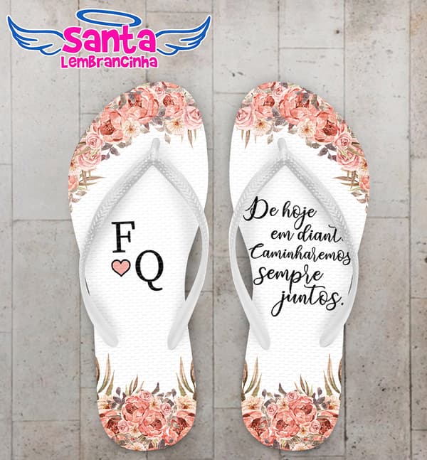 Chinelo Casamento Flores Rose Personalizado COD 8203