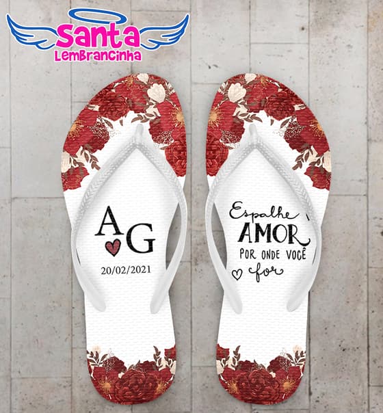 Chinelo Casamento Floral Vermelho Personalizado COD 8210