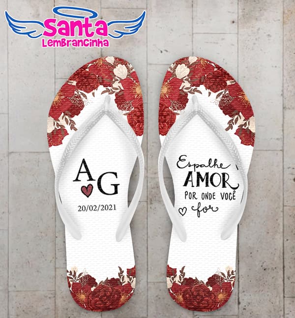 Chinelo Casamento Floral Vermelho Personalizado COD 8210