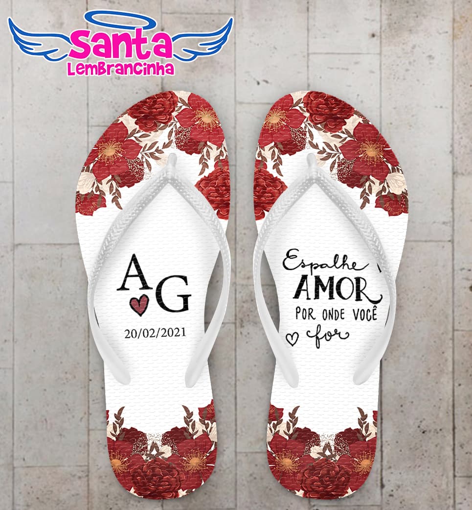 Chinelo Casamento Floral Vermelho Personalizado COD 8185