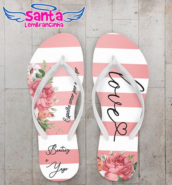Chinelo Casamento Listrado com Flores Personalizado COD 8199