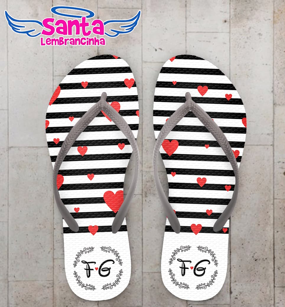 Chinelo Casamento Listrado com Coração Personalizado COD 8216