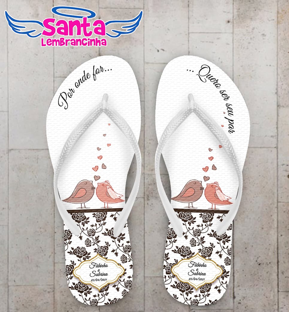 Chinelo Casamento Casal de Passarinhos Personalizado COD 8193