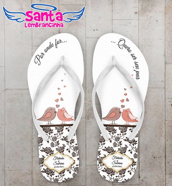 Chinelo Casamento Casal de Passarinhos Personalizado COD 8193