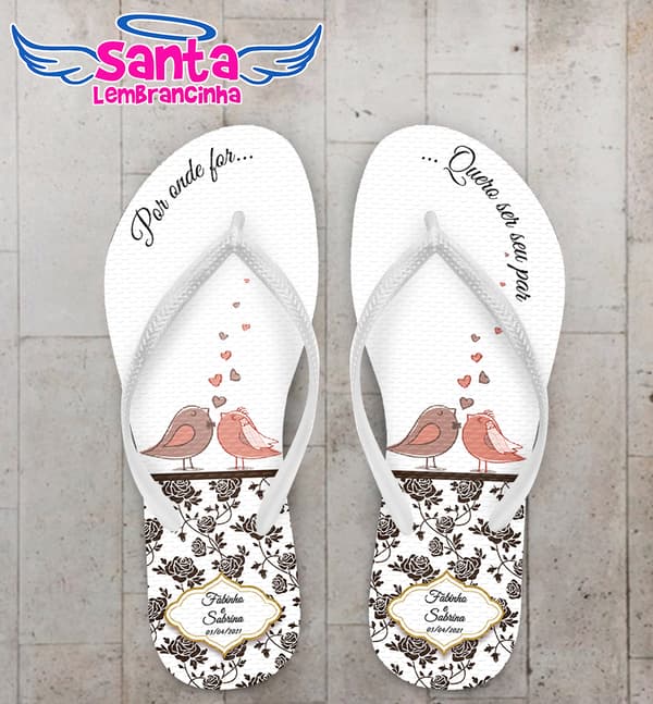 Chinelo Casamento Casal de Passarinhos Personalizado COD 8193