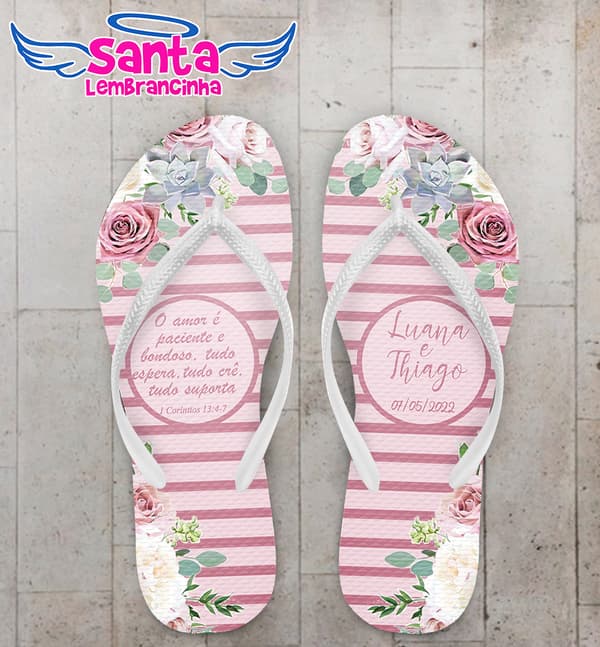 Chinelo Casamento Suculentas e Listras Personalizado COD 8221