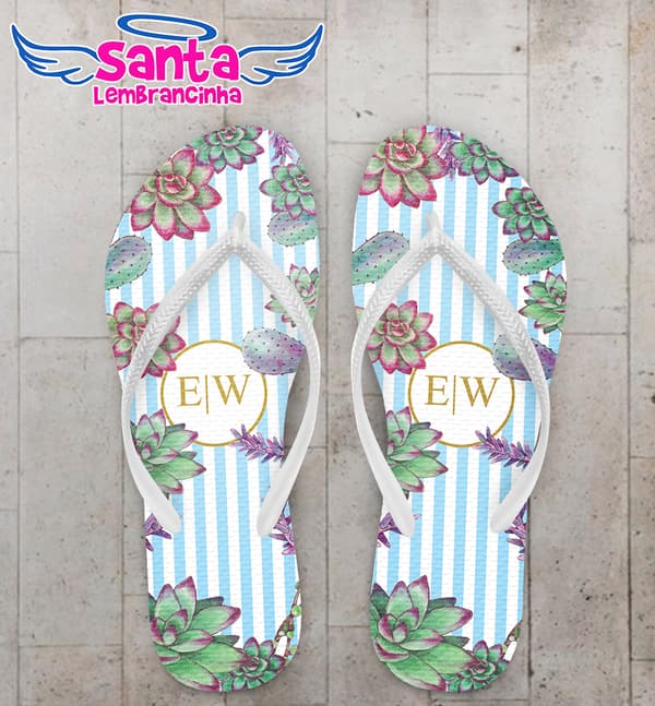 Chinelo Casamento Flores Suculentas Personalizado COD 8208