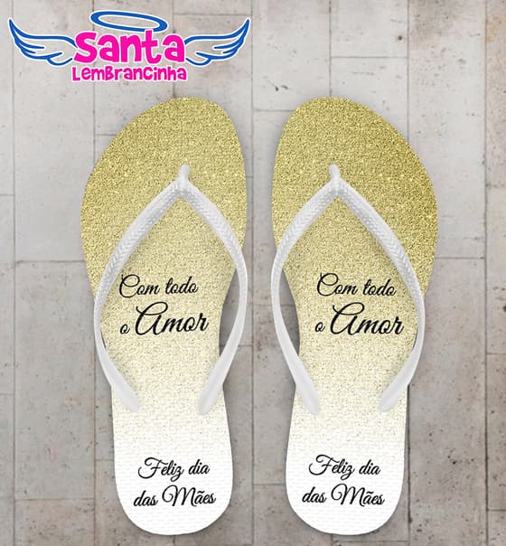 Chinelo Dia das Mães Glitter Dourado Personalizado COD 8128