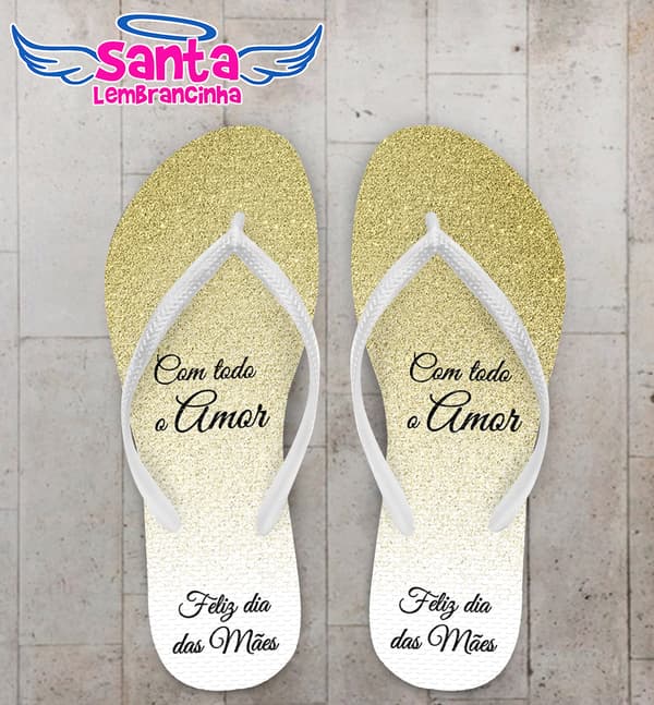 Chinelo Dia das Mães Glitter Dourado Personalizado COD 8128