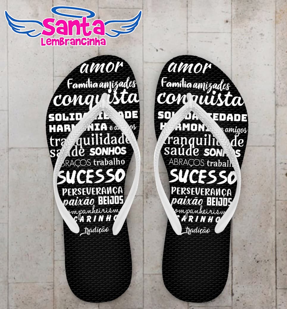 Chinelo Dia da Mulher, Palavras Preto Personalizado COD 8119