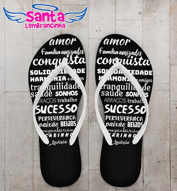 Chinelo Dia da Mulher, Palavras Preto Personalizado COD 8119