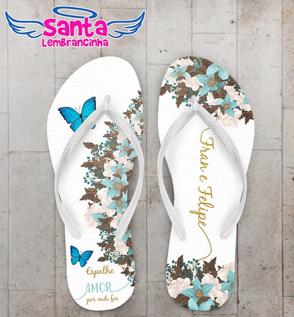 Chinelo Casamento Flores e Borboletas Personalizado COD 8180