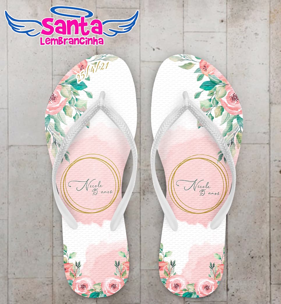 Chinelo Flores Rosa 15 Anos Personalizado COD 8117