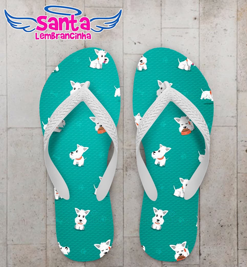 Chinelo Cachorrinhos Fundo Verde Personalizado COD 9962
