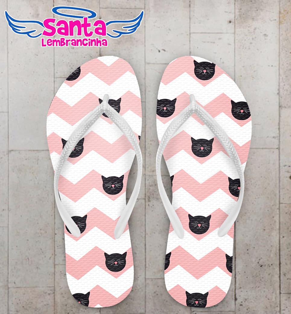 Chinelo Fundo Chevron com Gatinhos Personalizado COD 10003