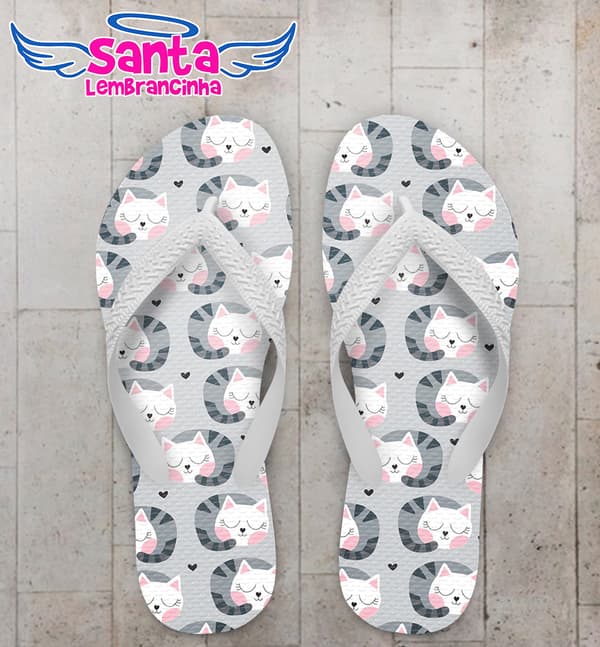 Chinelo de Gatinhos com Fundo Cinza Personalizado COD 9996