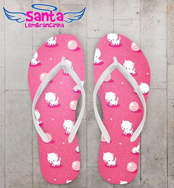Chinelo de Gatinhos com Fundo Rosa Personalizado COD 9994