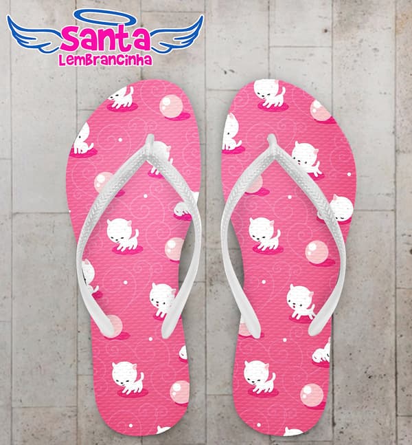 Chinelo de Gatinhos com Fundo Rosa Personalizado COD 9994