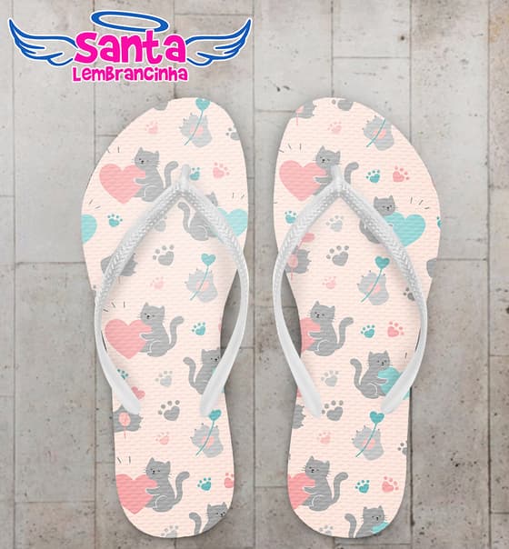 Chinelo Gatinhos com Corações Personalizado COD 9998