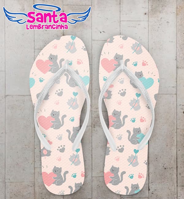 Chinelo Gatinhos com Corações Personalizado COD 9998