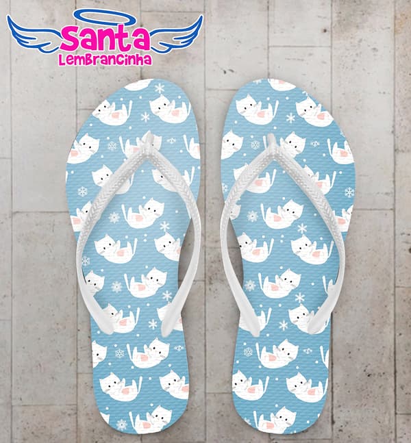 Chinelo de Gatinhos com Fundo Azul Personalizado COD 9995
