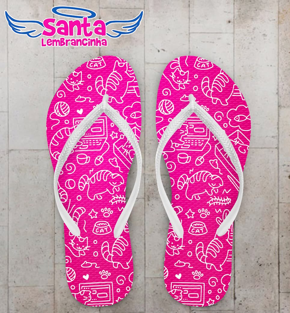 Chinelo Rosa com Fundo de Gatinhos Personalizado COD 9992
