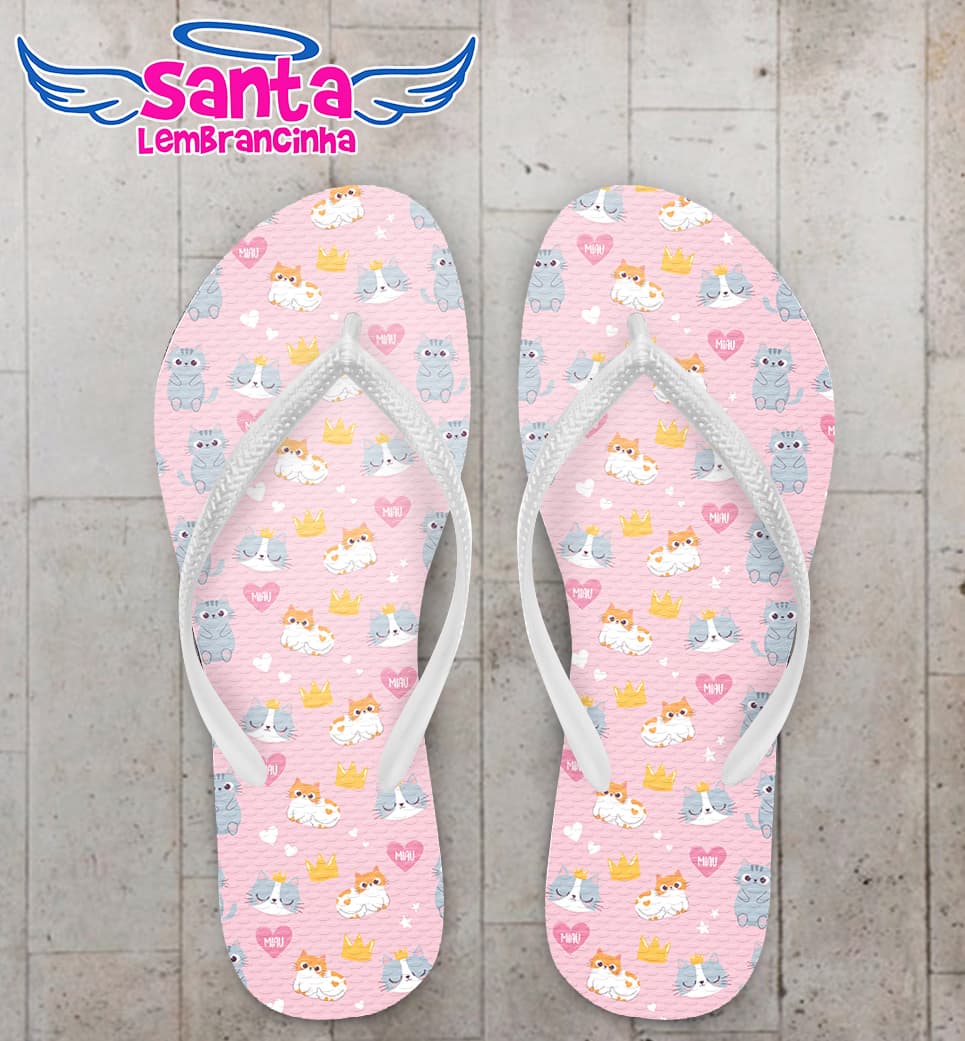 Chinelo de Gatinhos com Fundo Rosa Personalizado COD 9990