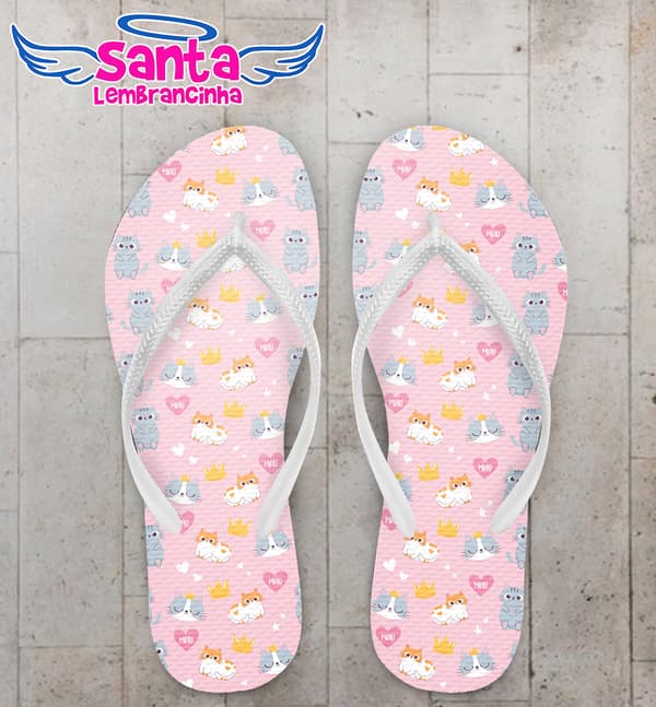 Chinelo de Gatinhos com Fundo Rosa Personalizado COD 9990