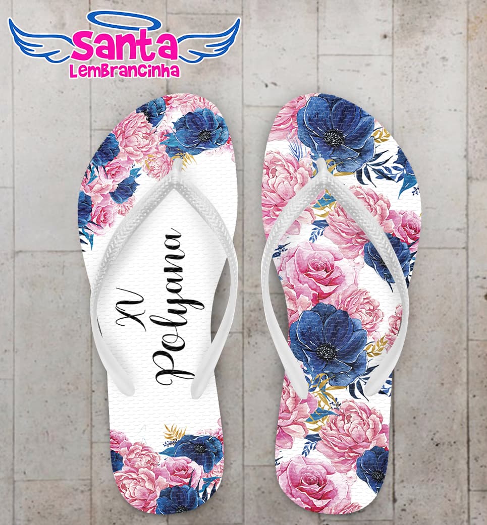 Chinelo 15 Anos Floral Personalizado COD 10193