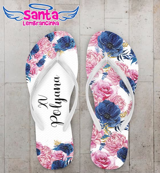 Chinelo 15 Anos Floral Personalizado COD 10193