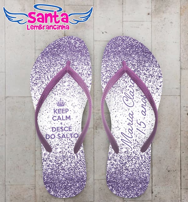 Chinelo 15 Anos Glitter Roxo Personalizado COD 10199