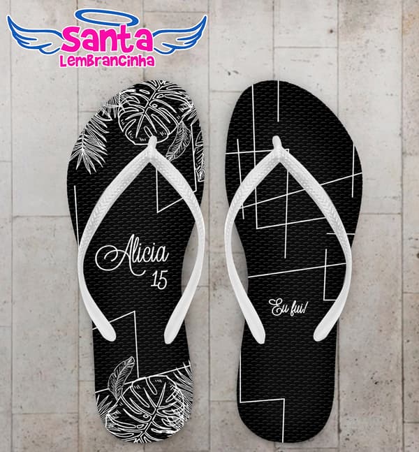 Chinelo 15 Anos Linhas e Folhagem Personalizado COD 10196