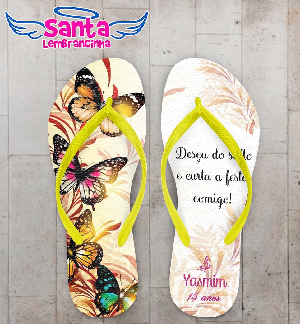 Chinelo Borboletas 15 Anos Personalizado COD 10195